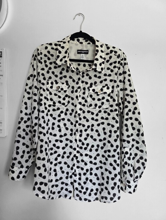 Karl Lagerfeld Tops - Karl Lagerfeld White Button-Up Shirt with Classic Black And White Sunglass Print